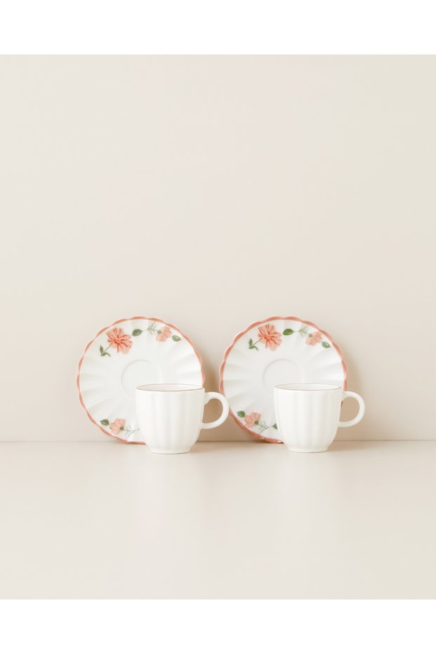 Rosel Porcelain 4 Piece 2 Person Coffee Cup Set 95 ml Salmon