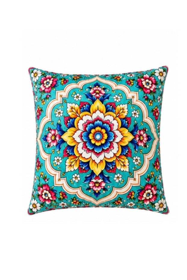 Vibrant Boho Soft Digital Printed Suede Fabric Throw Pillow Cover (40 X 40 cm) (1 Pc)
