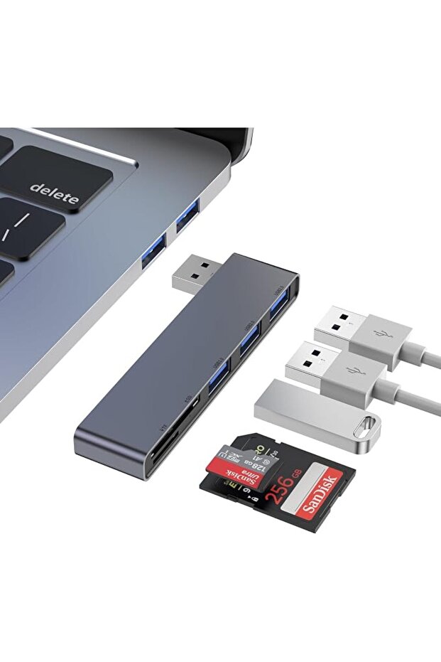 موزع USB، محول USB للكمبيوتر المحمول، قارئ بطاقات ذاكرة فلاش USB 3.0 بفتحتين للكاميرا، موزع USB متعدد المنافذ