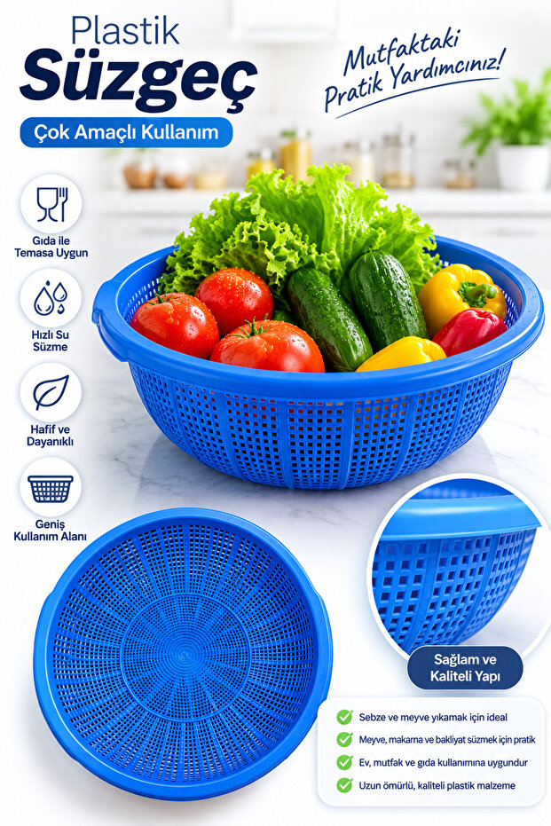 Rainbow No 3 Plastic Strainer 28 cm – Vegetable Fruit Pasta Salad Washing and Straining Container