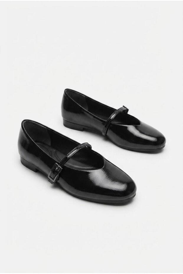 20-862 Round Toe Buckle Detailed Stylish Home Work Office Comfortable Daily Shoes Women's Ballerinas