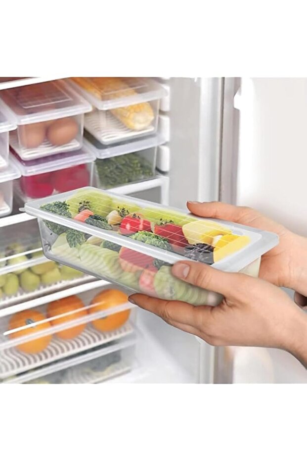 Fridge Storage Boxes (Pack of 4), Fridge containerwith Removable Drain Plate Fridge Storage Containers Fruits, Vegetables, Container Box