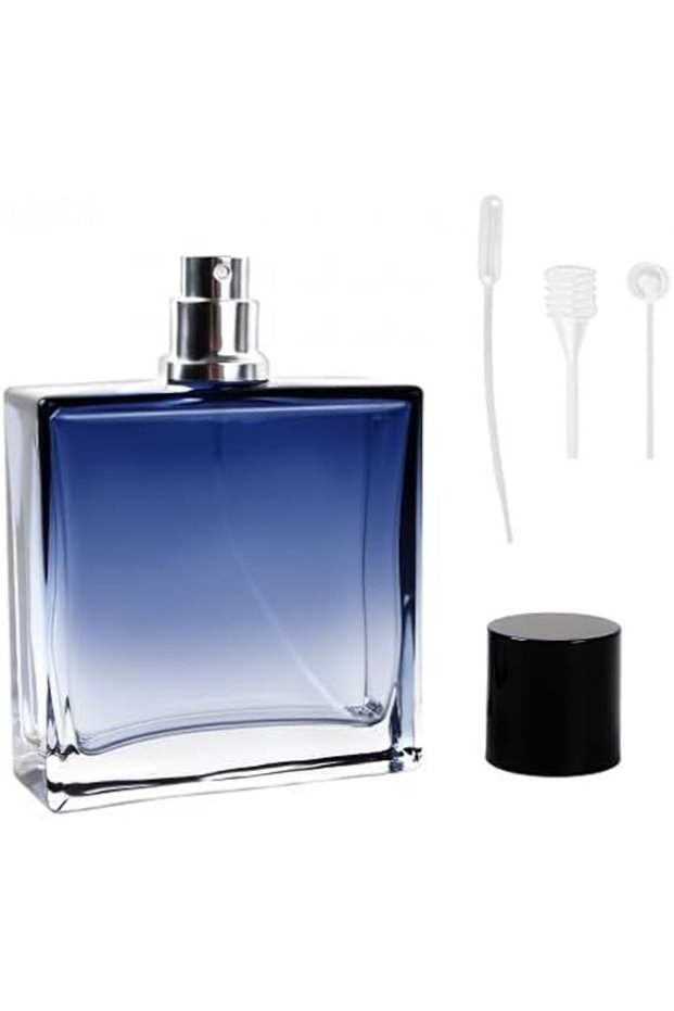زجاجة عطر قابلة لإعادة التعبئة سعة 100 مل، زجاجة عطر فارغة زرقاء متدرجة اللون، عطر محمول للسفر