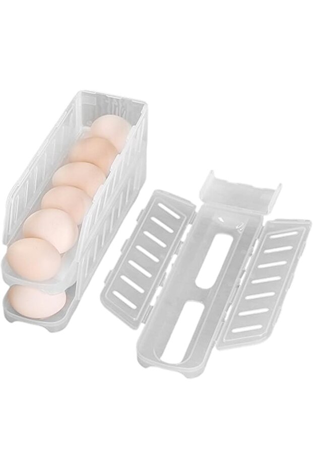 3-Tier Stackable Egg Organizer, Rolling Egg Holder for Refrigerator, Space Saving Kitchen Storage, E - 1
