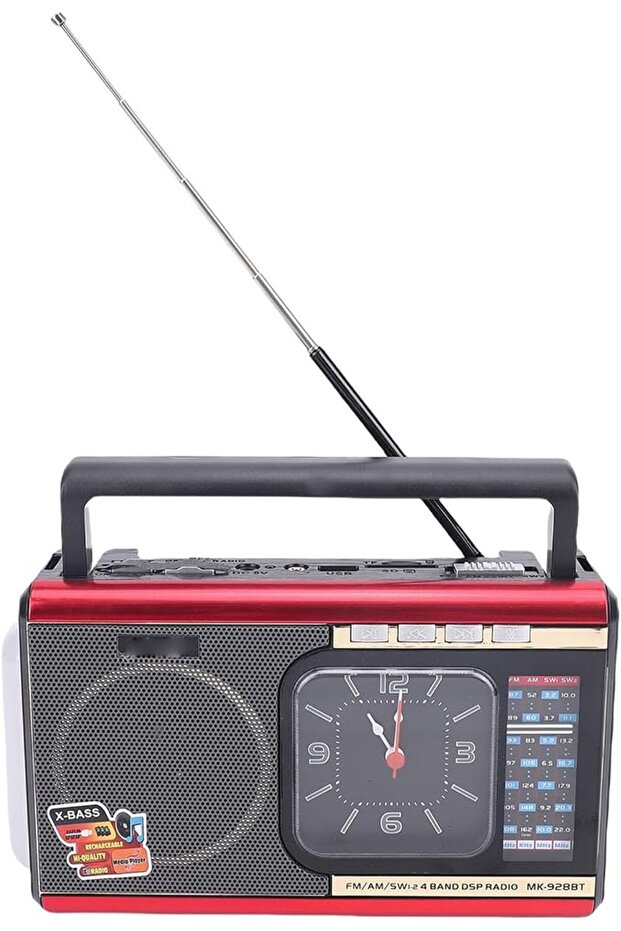 مكبر صوت راديو بلوتوث بتصميم كلاسيكي، راديو محمول AM/FM/SW مع ساعة، مصباح يدوي، منفذ USB وذاكرة
