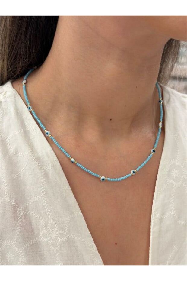 Evil eye bead necklace - blue