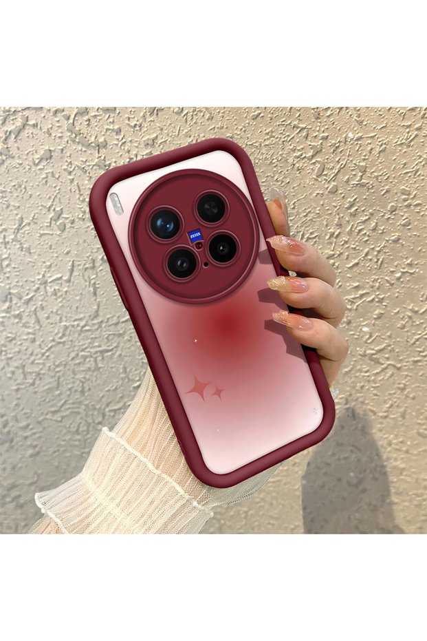 Vivo X300 Pro Compatible Burgundy Blur Gradient Star Pattern Silicone Case, Aesthetic Shockproof