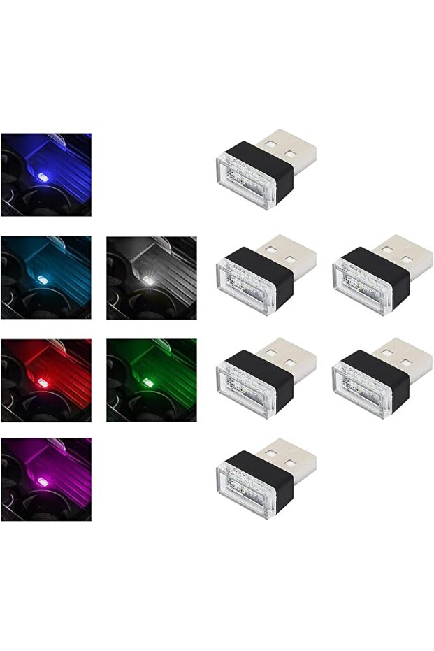 6 قطع مصابيح LED داخلية للسيارة تعمل بـUSB، إضاءة ليلية للديكور تعمل بـUSB، إضاءة محيطة محمولة للسيارة
