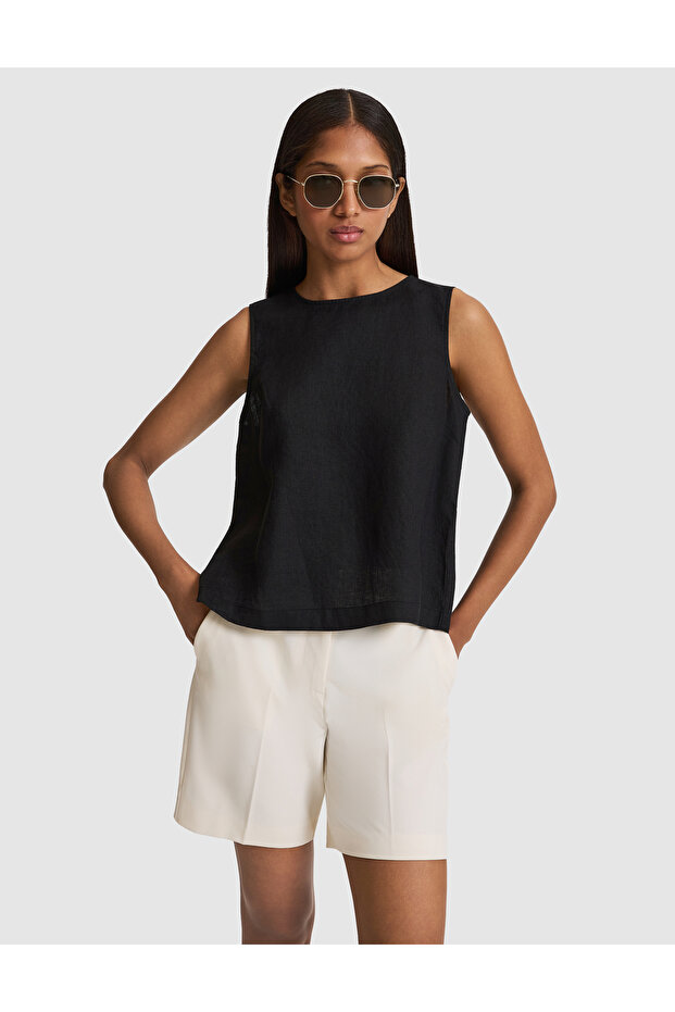 Black Regular Fit Linen Blouse 50324153-Vr046