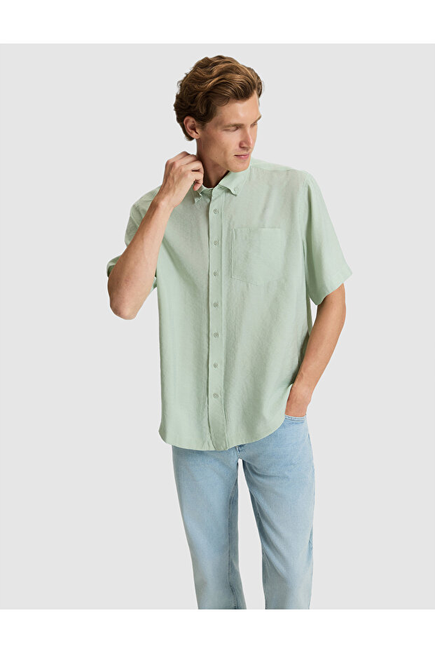 Water Green Oversize Short Sleeve Shirt 50325329-Vr048