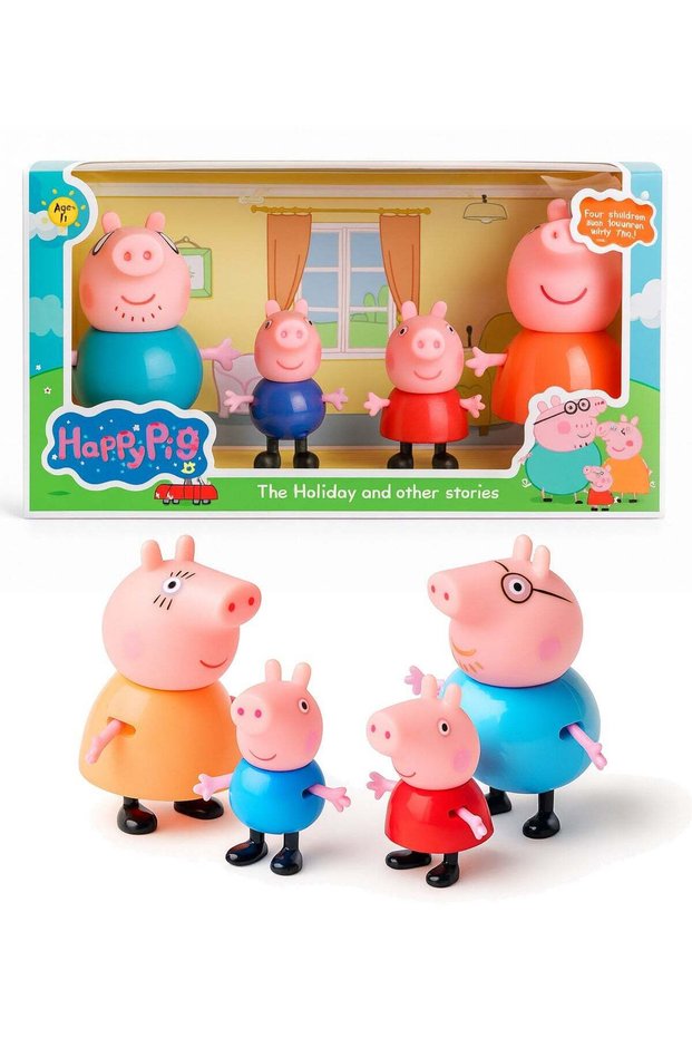 Store Family House Toy Set for Kids – 4PCS Pretend Play Family Figures with Baby, George, Mommy & Daddy | Soft Rubber Face Dolls for Role Play | Kids Imaginative Play House Characters | Gift