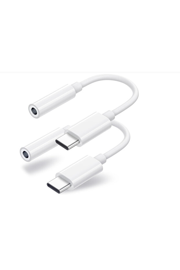white 2pcs USB C to 3.5mm Headphone Jack Adapter Type C Audio Aux Cable Dongle