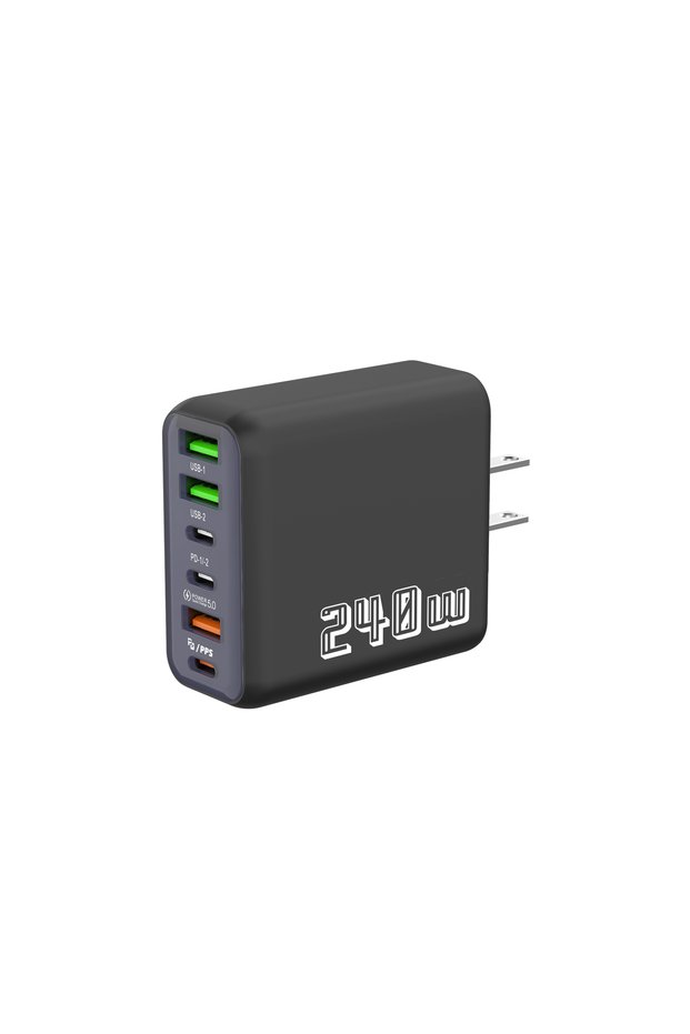 US black 6 Ports USB C PD Charger 240W Quick Charge 3.0 Type C USB Phone Chargers Super Fast Chargin