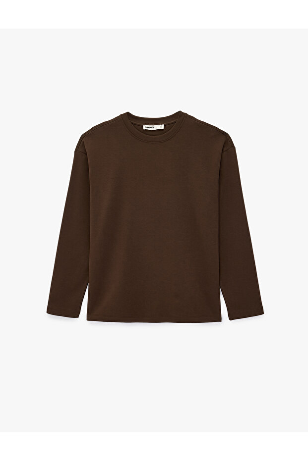 Cotton Long Sleeve Crew Neck Basic Oversize T-Shirt
