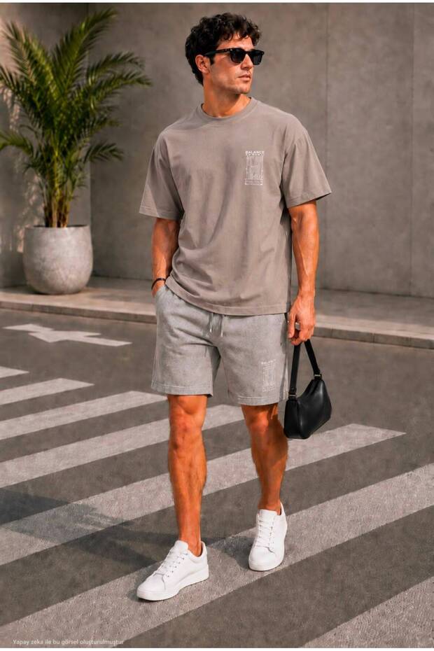 Men's Balance Printed Oversize Men's T-Shirt Shorts Set