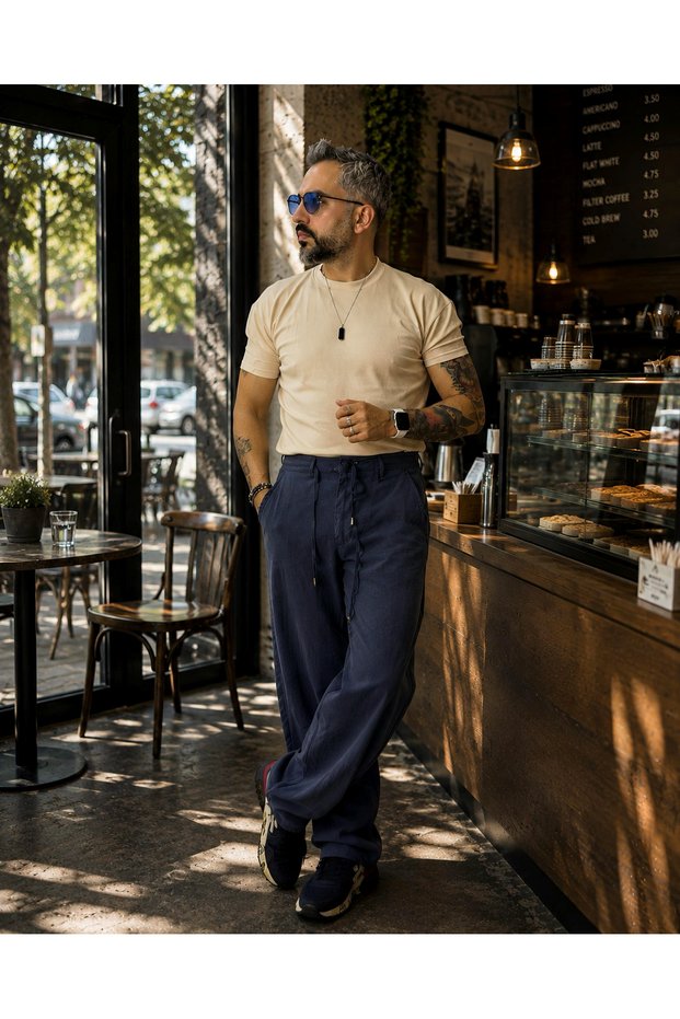 Men's Lyocell Tencel Baggy Fit Elasticated Trousers