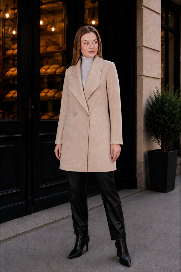 Double Breasted Collar Long Stamp Coat