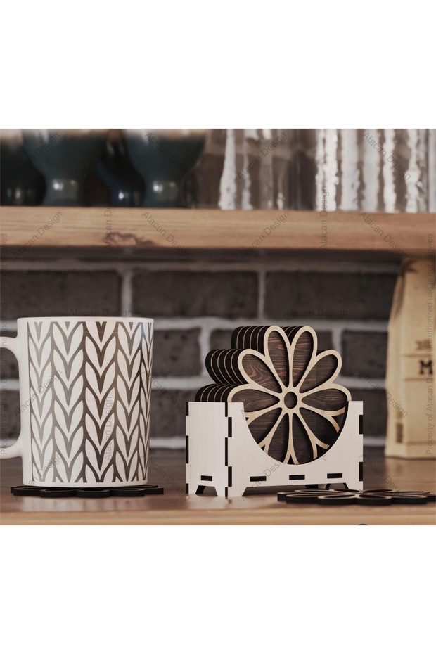 Wooden Cup Coaster Set Floral Patterned Coaster Decorative Gift