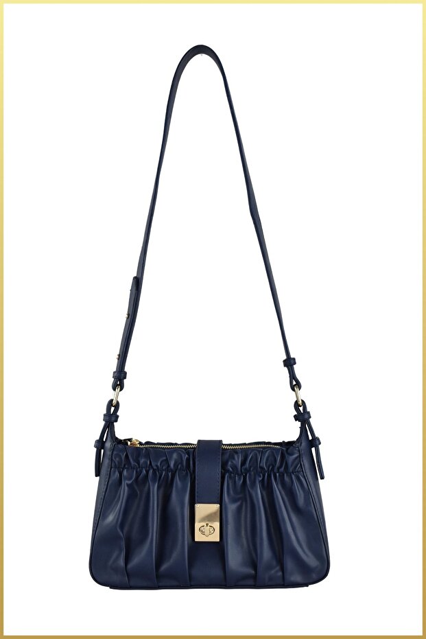 Rima Women's Drawstring Model Buckle Detailed Hand and Shoulder Bag - Navy Blue