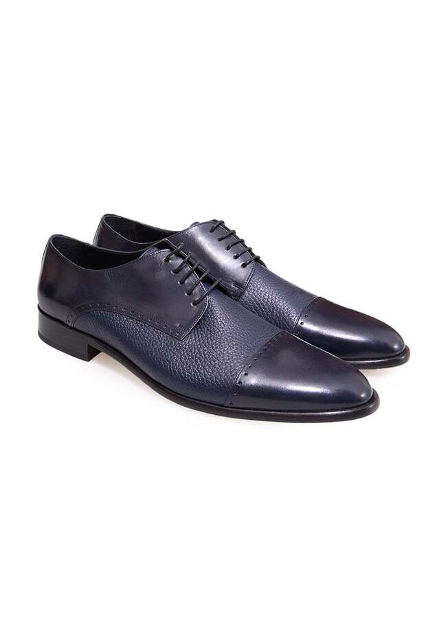 Dark Blue Color Lace-Up Genuine Leather Men's Shoes