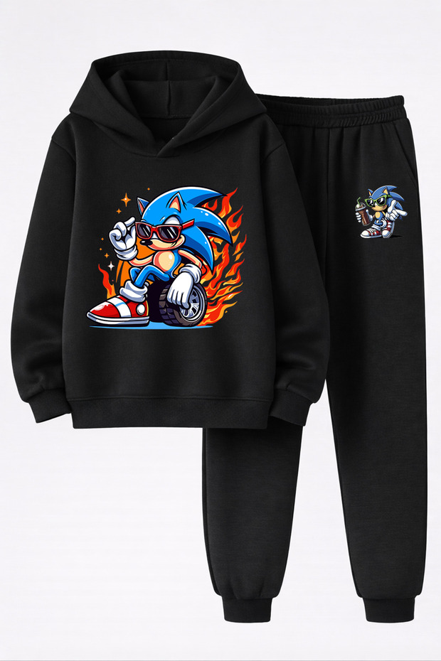 Sonic the Hedgehog Printed 3-Yarn Quality Soft Texture Sweatshirt and Sweatpants Children's Winter Top-Bottom Set