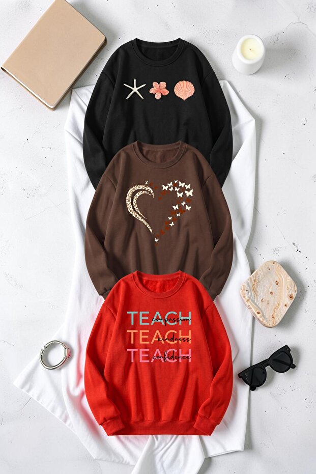 Unisex Mixed Printed Crew Neck Sweatshirt Set – Pack of 3