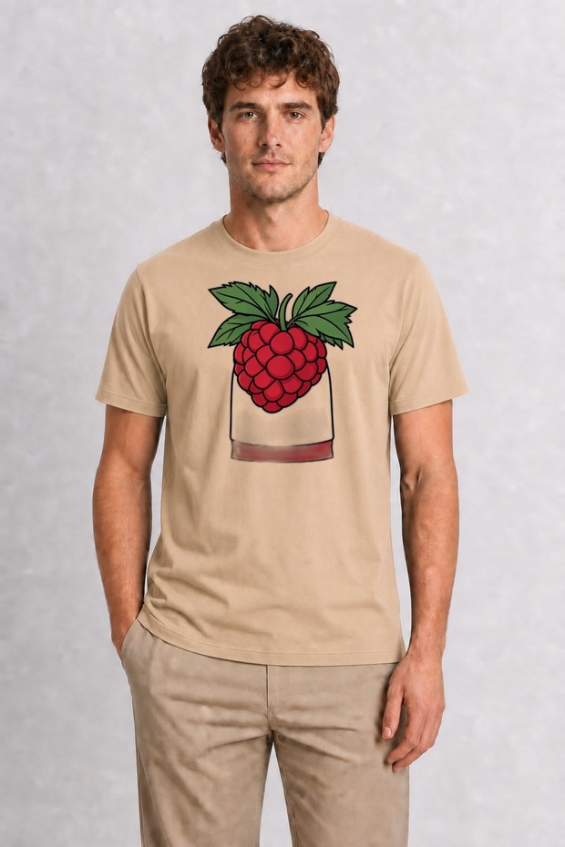 Modern Raspberry Chest Print T-Shirt - Cream