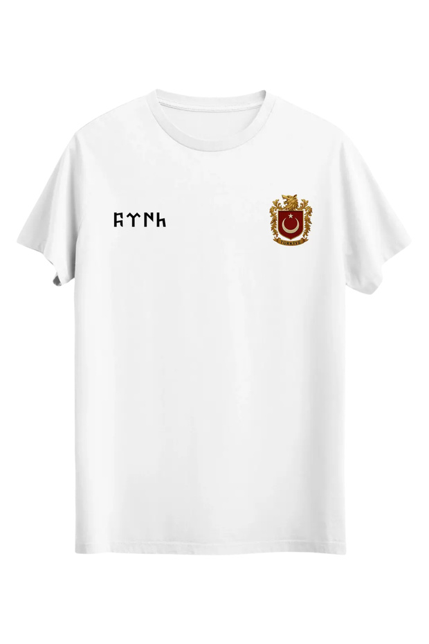 Turkish Emblem T-Shirt - White Printed Oversize Crew Neck Short Sleeve Loose Fit