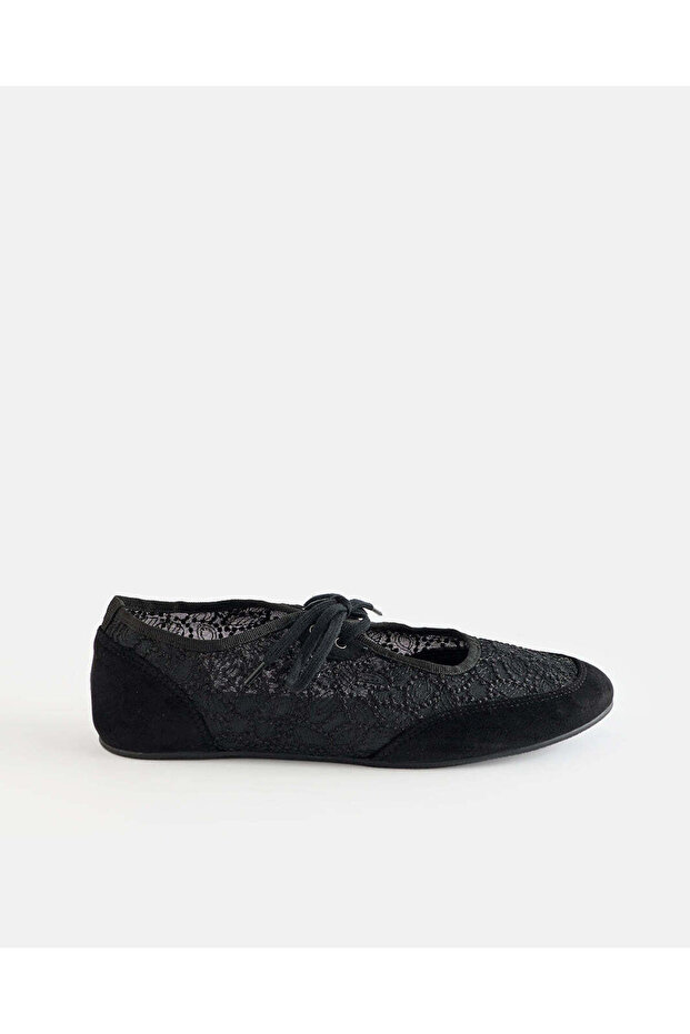 Girls Black Lace Ballerinas