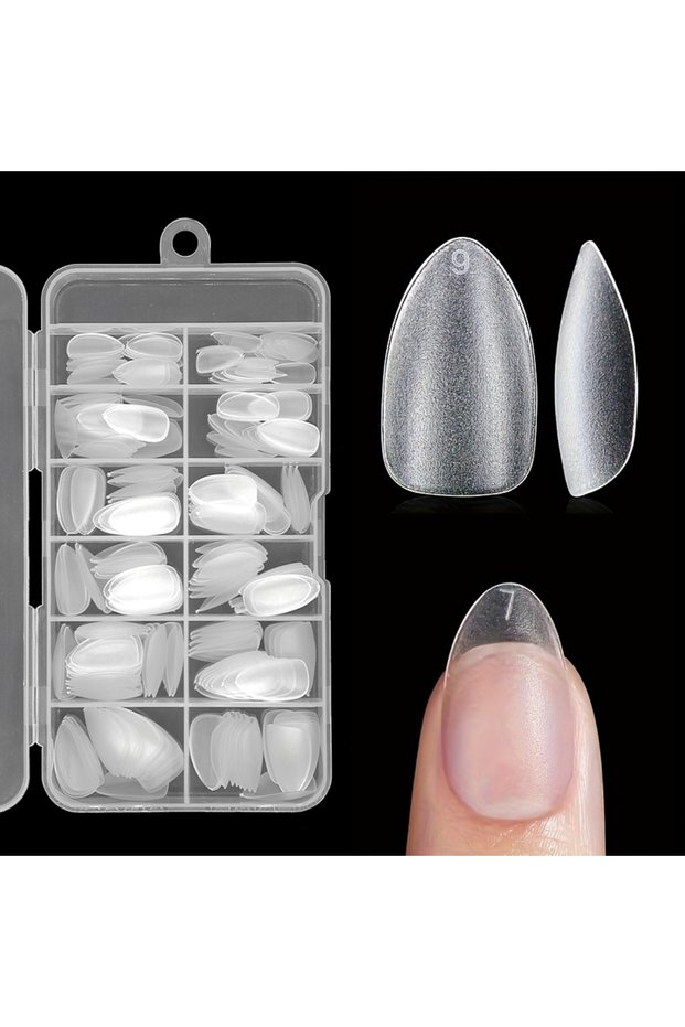 Almond-S 240pcs Transparent Almond Coffin Nail Tips Medium Short Length Full Matte Pure Color Soft G