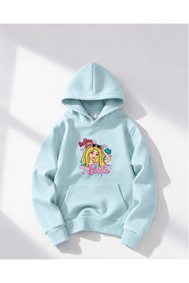 Oversize Hooded Barbie Printed Sweatshirt for Girls