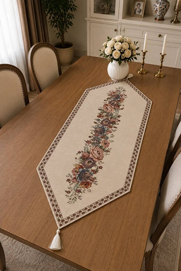 Vintaqe Bouquet Tapestry 60X140 Hexagonal Coffee Table Cover