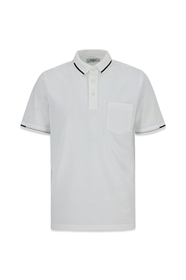 Polo Collar Regular Fit Ribbed Detailed Embroidered Pocket T-Shirt