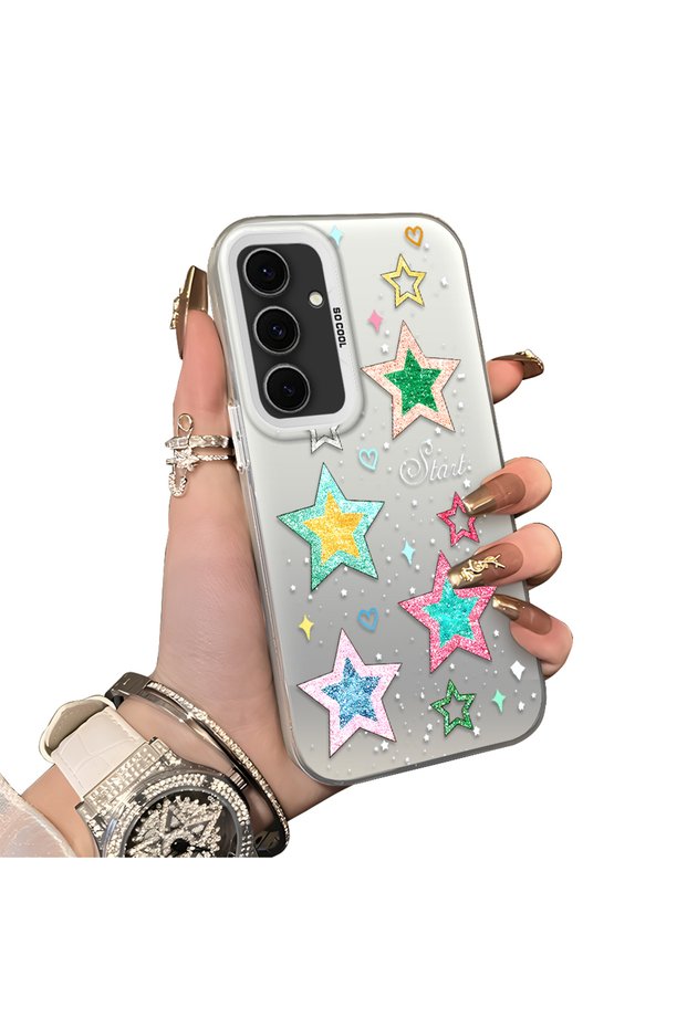 For Samsung Galaxy S24 Fe Compatible Silicone Edge Hard Back Case Star Patterned Lover Couple Phone Case