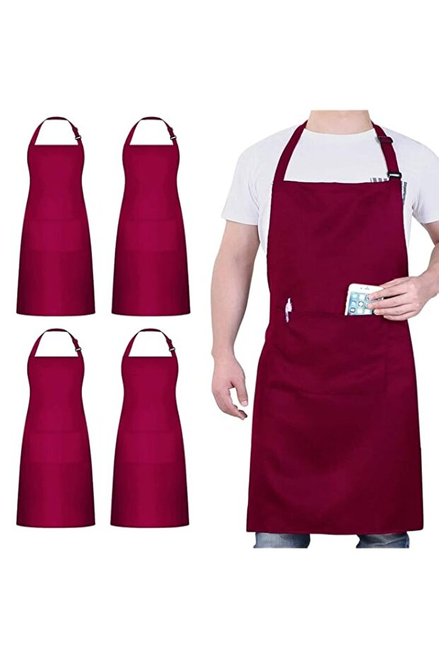 4-Pack Chef Apron Set, Black Waterproof Aprons with 2 Pockets, Adjustable Kitchen Aprons for BBQ, Cooking, Baking, Gardening and Restaurant Use
