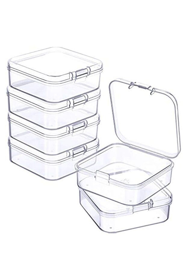 Jetec 6 Pieces Small Clear Plastic Bead Storage Containers with Hinged Lid for Collecting Small Objects, Jewellery (2.13 x 2.13 x 0.79 Inches)