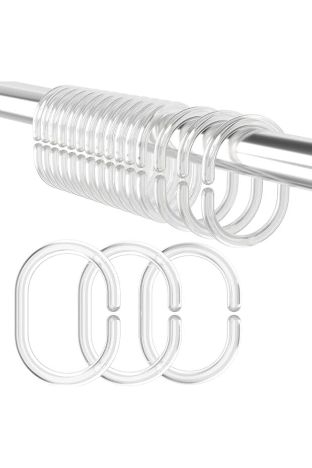 24pcs Clear Plastic Shower Curtain Rings, Bathroom Curtain Hooks for Shower Rod