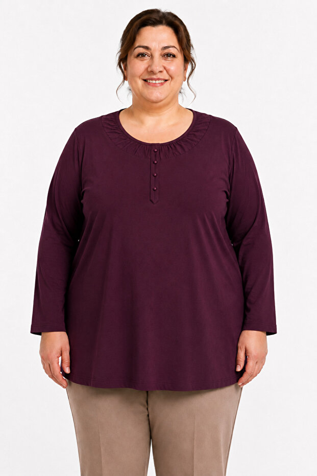 Plus Size Plain Mother's Combed Cotton Blouse 407