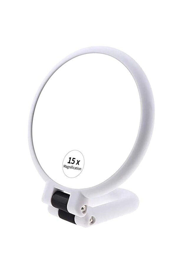 Aputue 15x Magnifying Handheld Mirror, Double Side Folding Magnification Vanity Mirror with Adjustable Handle, Compact Portable for Girl Women, White