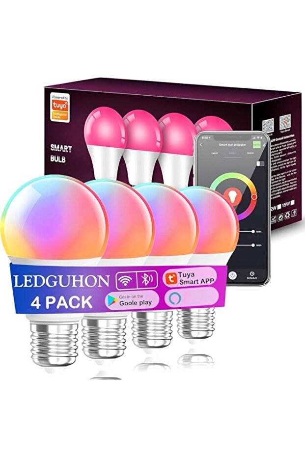 E27 Smart Bulbs, RGB Wifi Smart Light Bulb, 9W Color Changing Smart Light Bulb with APP Remote Control (4 Pack)