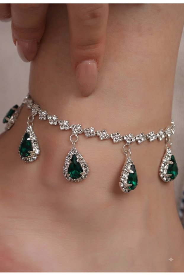 Green Drop Stone Anklet