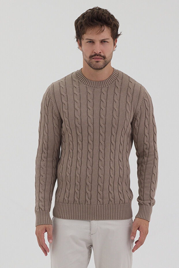 Pales Men's Mink Hair Braided 100% Cotton Crew Neck Sweater
