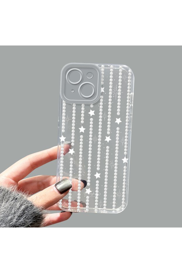 iPhone 14 Compatible Camera Protected Anti-Shock Aesthetic Print Patterned Transparent Silicone Case