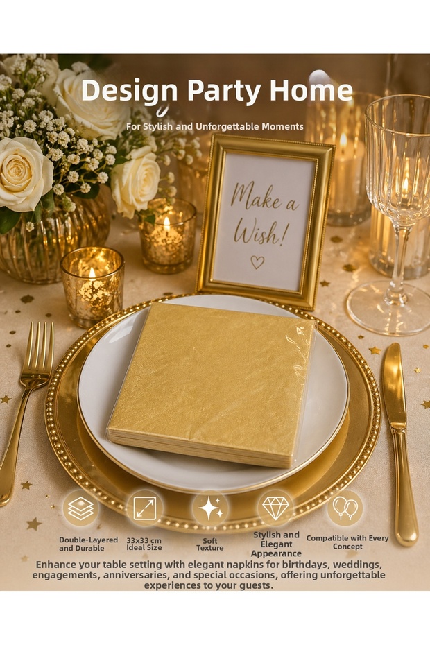 Solid Color Napkin 16 Pieces 33X33 cm Double Layer Party Napkin Birthday and Special Occasion Table Decoration