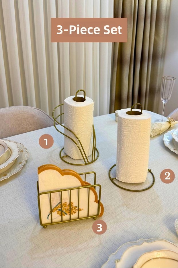 Set of 3 Matte Gold Cage Napkin Holder Vertical Paper Towel Holder Swan Napkin Holder Kitchen Set