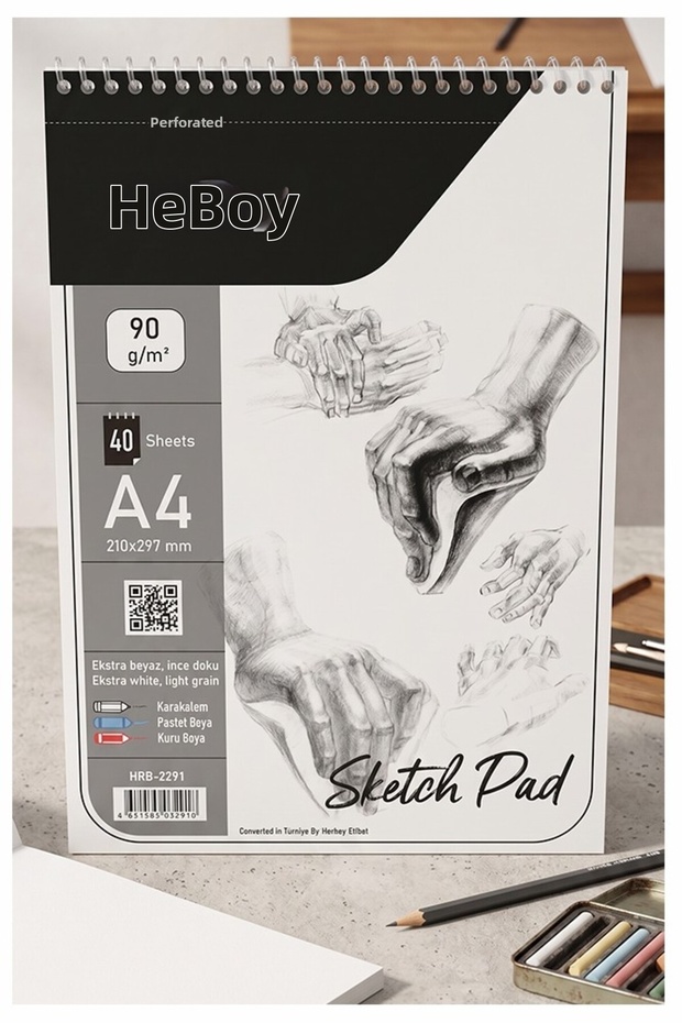 Sketchbook with Wire Binding A4 1 Piece Herboy 90 Gr Sketchbook Charcoal Drawing 40 Sheets Textured Paper on Top