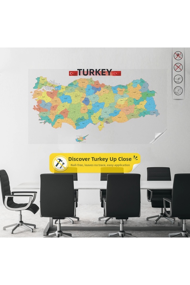 Transparent Turkey Province-County Map with Static Cling Feature – 100 X 165 cm