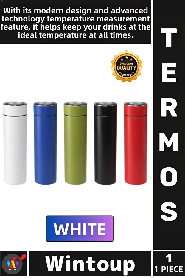 # Thermos Smart Temperature Meter Steel 500ml Leak-Proof Hot and Cold Protective Thermos with Digital Display White