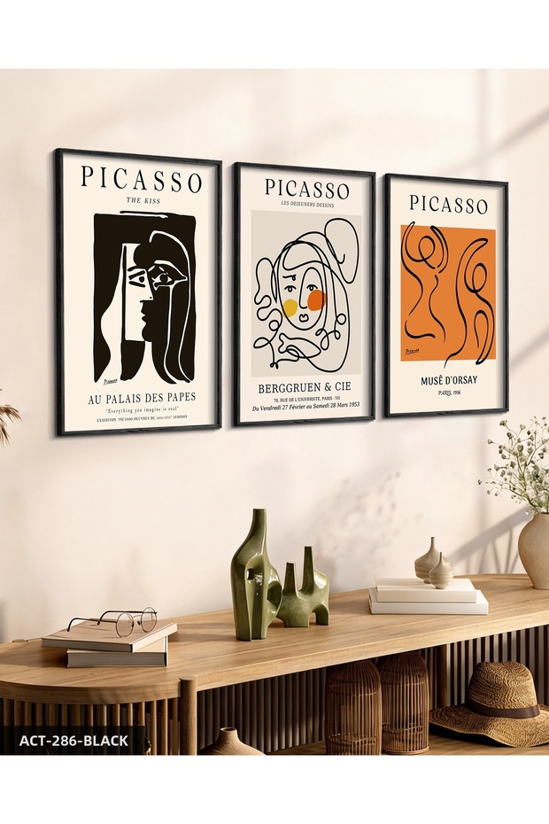 Picasso Works 3 Pieces Wooden Framed Painting Act