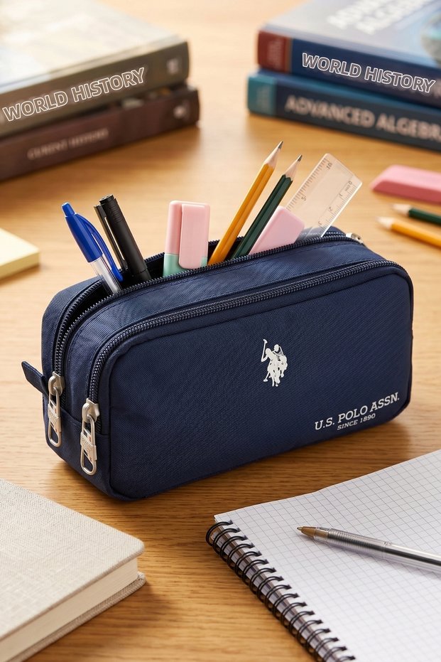 26063-26064-26066-260067 Two-Compartment Pen Holder Pencil Case Dark Blue